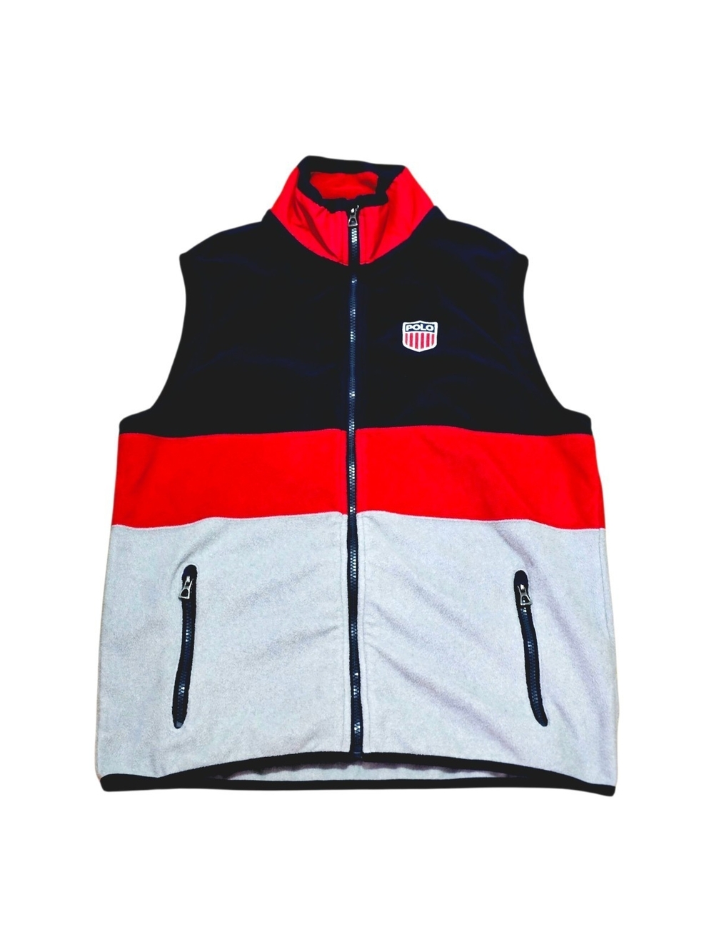 Polo by Ralph Lauren Blue Red Gray Blocked Fleece Vest